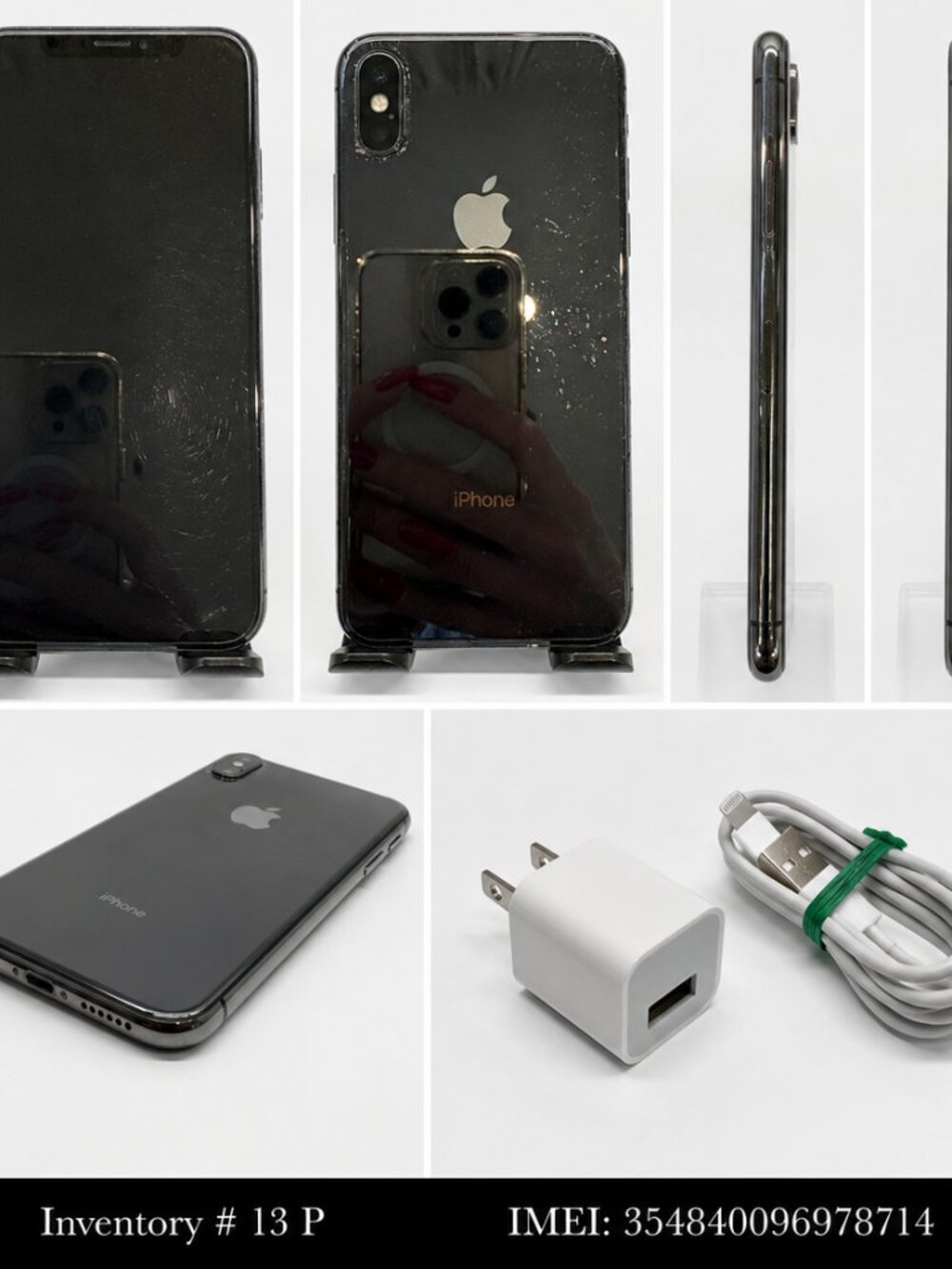 Apple iPhone X 256GB Black Battery Health 74% Cracked Back Inventory #13P